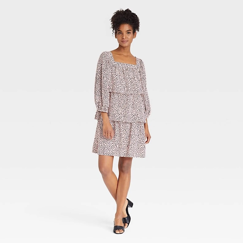 Who What Wear Bishop 3/4 Sleeve Dress - Pink Leaf - 2X